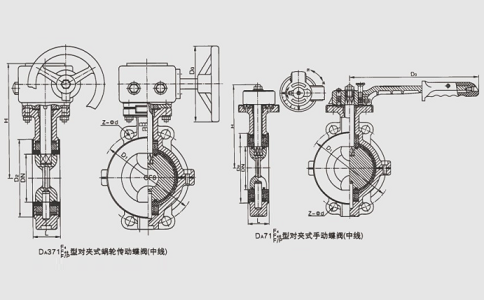 襯氟對夾蝶閥D371F46-16C尺寸結(jié)構(gòu)圖